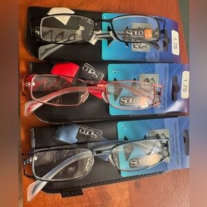 New 1.75 Metal unisex Reading Glasses & case bundle red blue black lot metallic